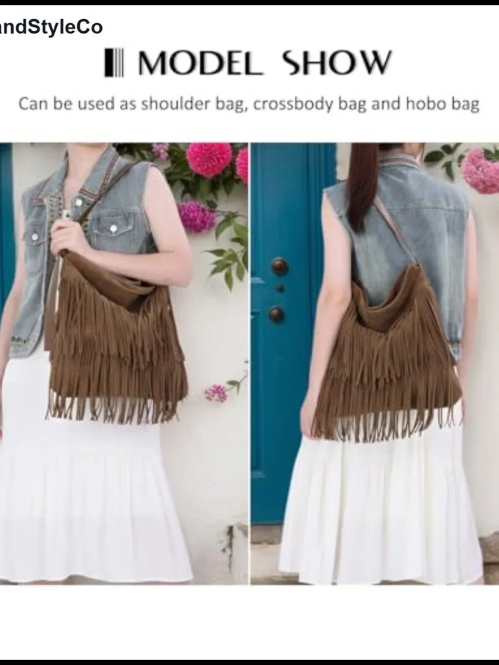 Fringe Hobo Bag for Women Vegan Faux Suede Leather Tassel Shoulder Bag